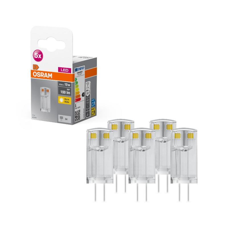 5er Pack Osram G4 LED PIN Stiftsockel Lampe 12V Niedervolt Warmweiss 2700K 0,9W wie 10W